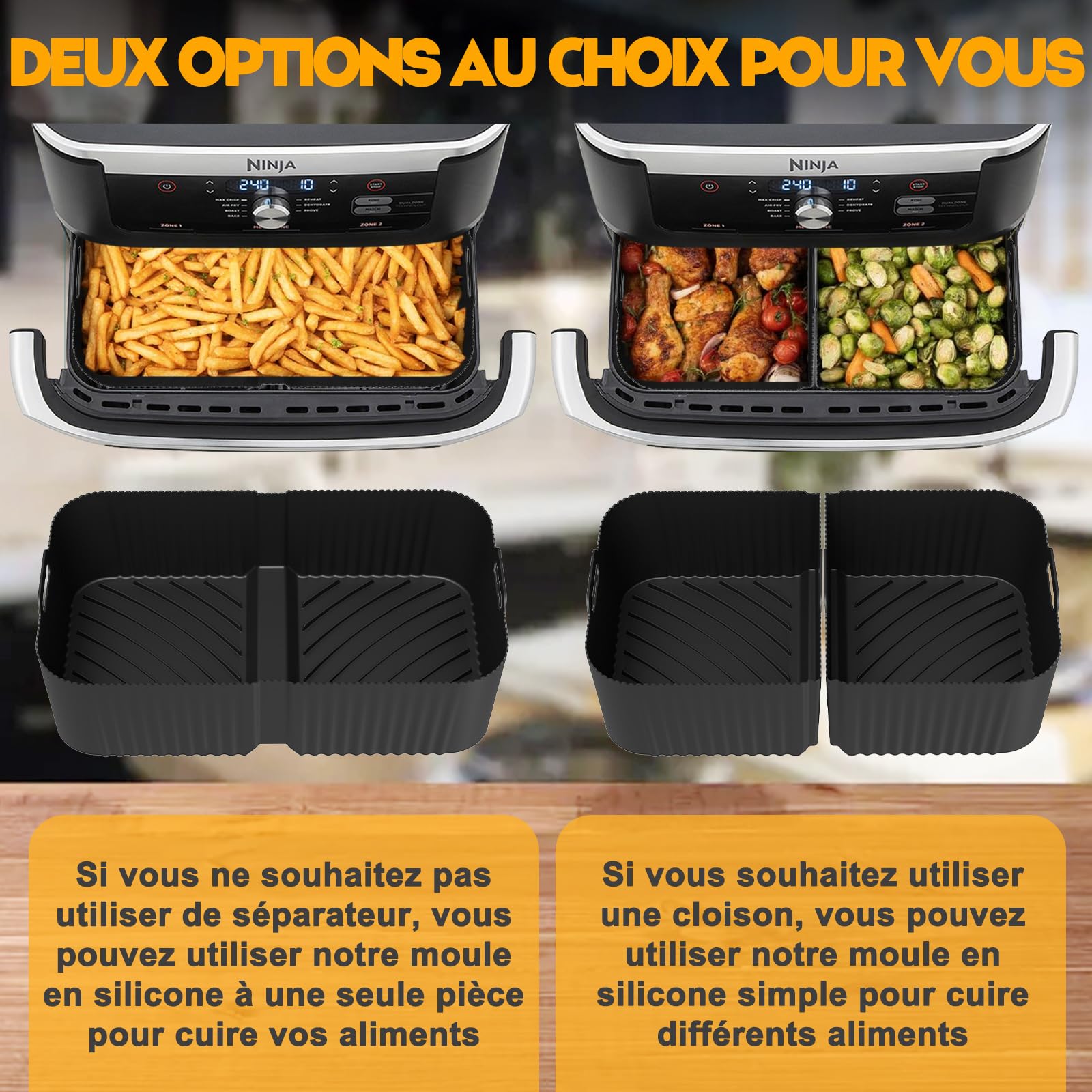 Accessoires Air Fryer pour Ninja AF500EU Foodi FlexDrawer 10.4L | Moule Silicone Air Fryer Ninja 10,4L, Plat pour Airfryer Réutilisable Panier(1x10,4 L+2x5,2 L), 22 Pièces
