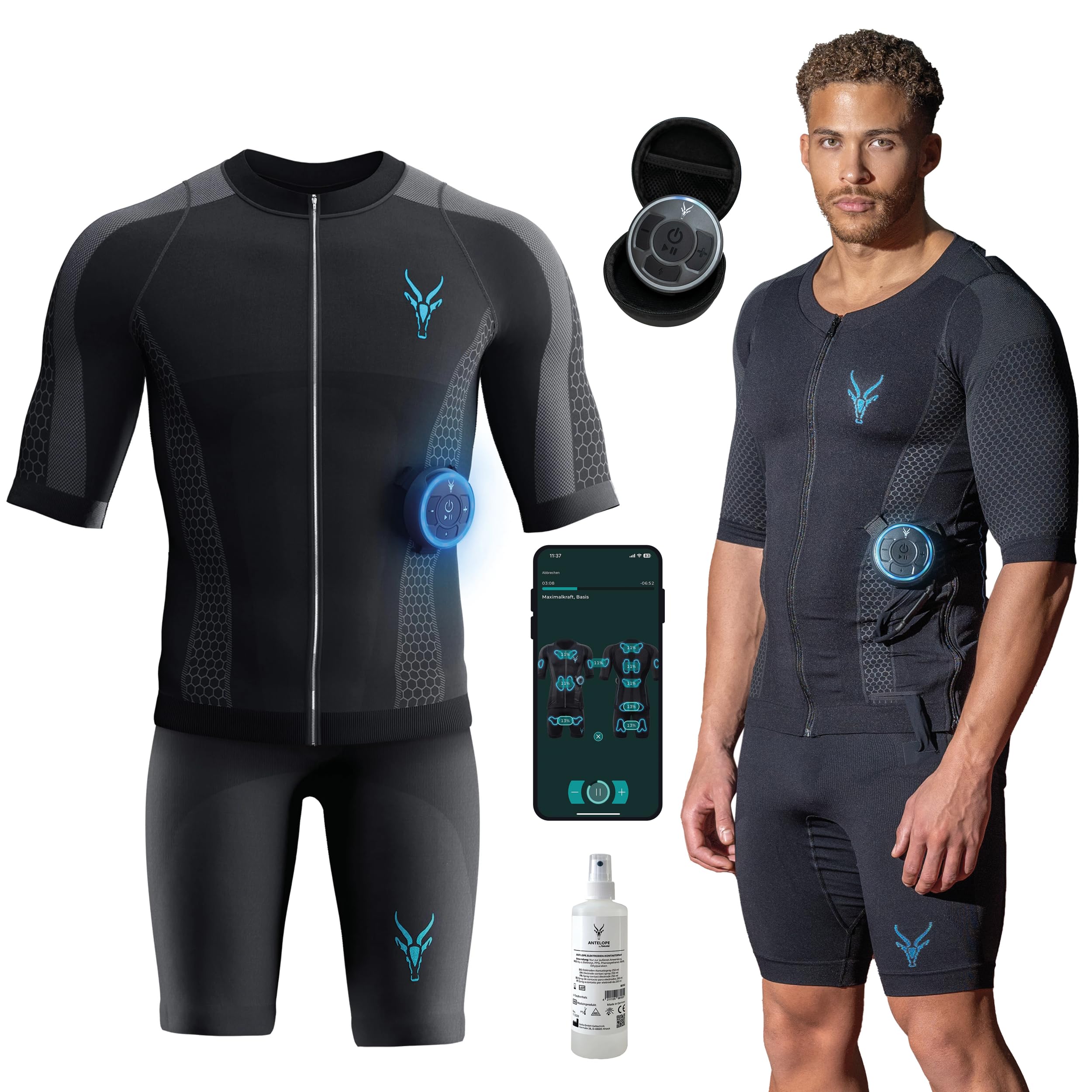 Antelope Evolution Herren EMS Anzug Größe S-XXL - EMS Komplettsystem für effektives Ganzkörpertraining, Fitnessgerät für Zuhause oder im Studio, Heimtrainer, unterstützt beim Abnehmen und Muskelaufbau