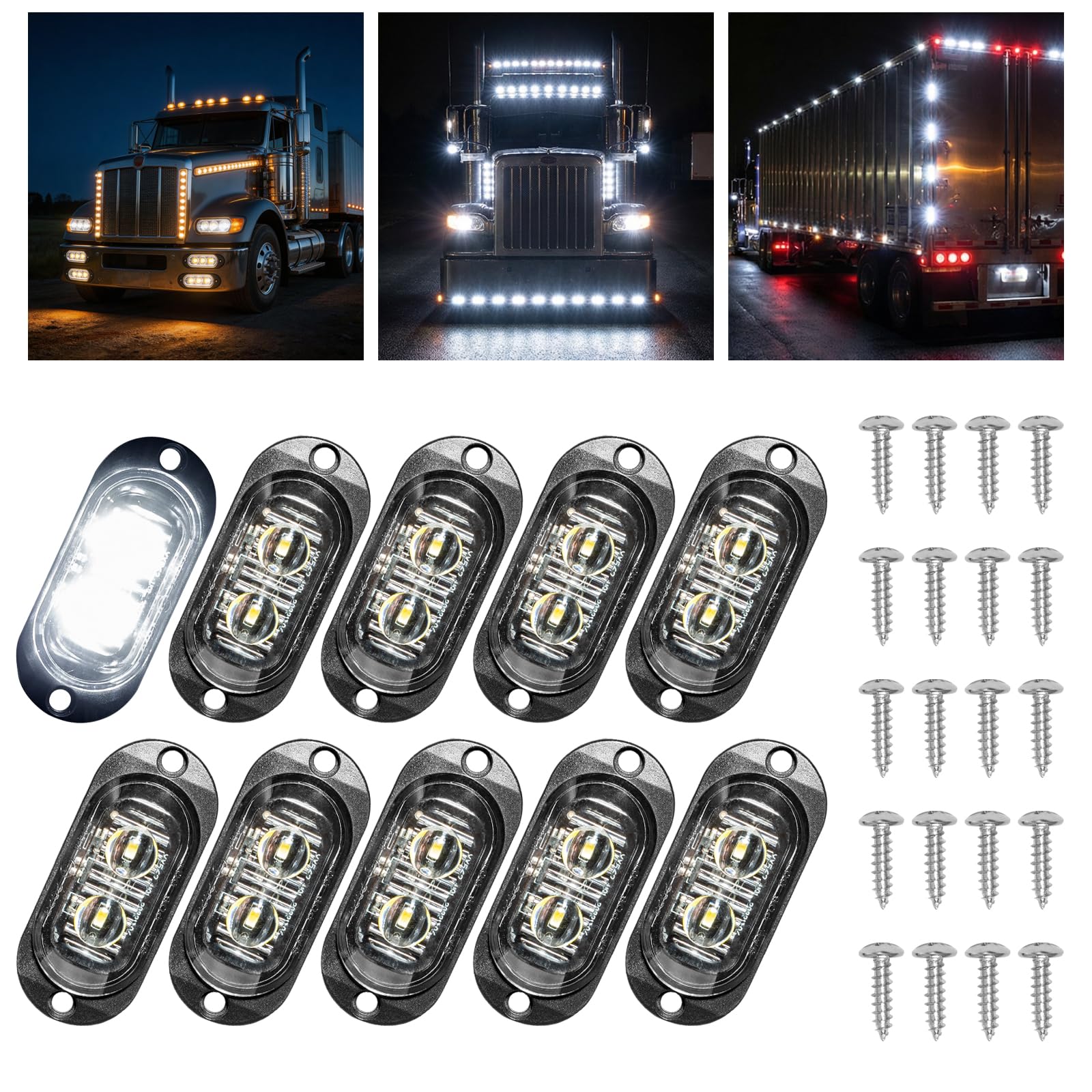 Catekro 10x Luci Ingombro LED 12V-24V, con 2 LED, Impermeabile, Bianco | Luci Ingombro Camper Ripetitori Laterali a Filo per Auto Indicatori Laterali Universali per Camion Furgone Roulotte Barche