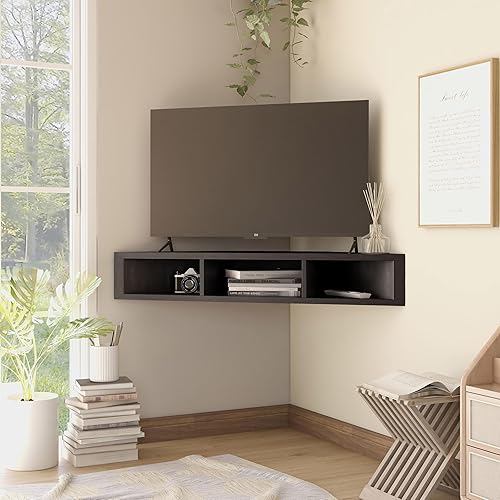 Miniatura 4 de 247 Shop at Home Moderno soporte de TV flotante francés de 47 pulgadas con almacenamiento, estante de esquina flotante para pared, centro de
