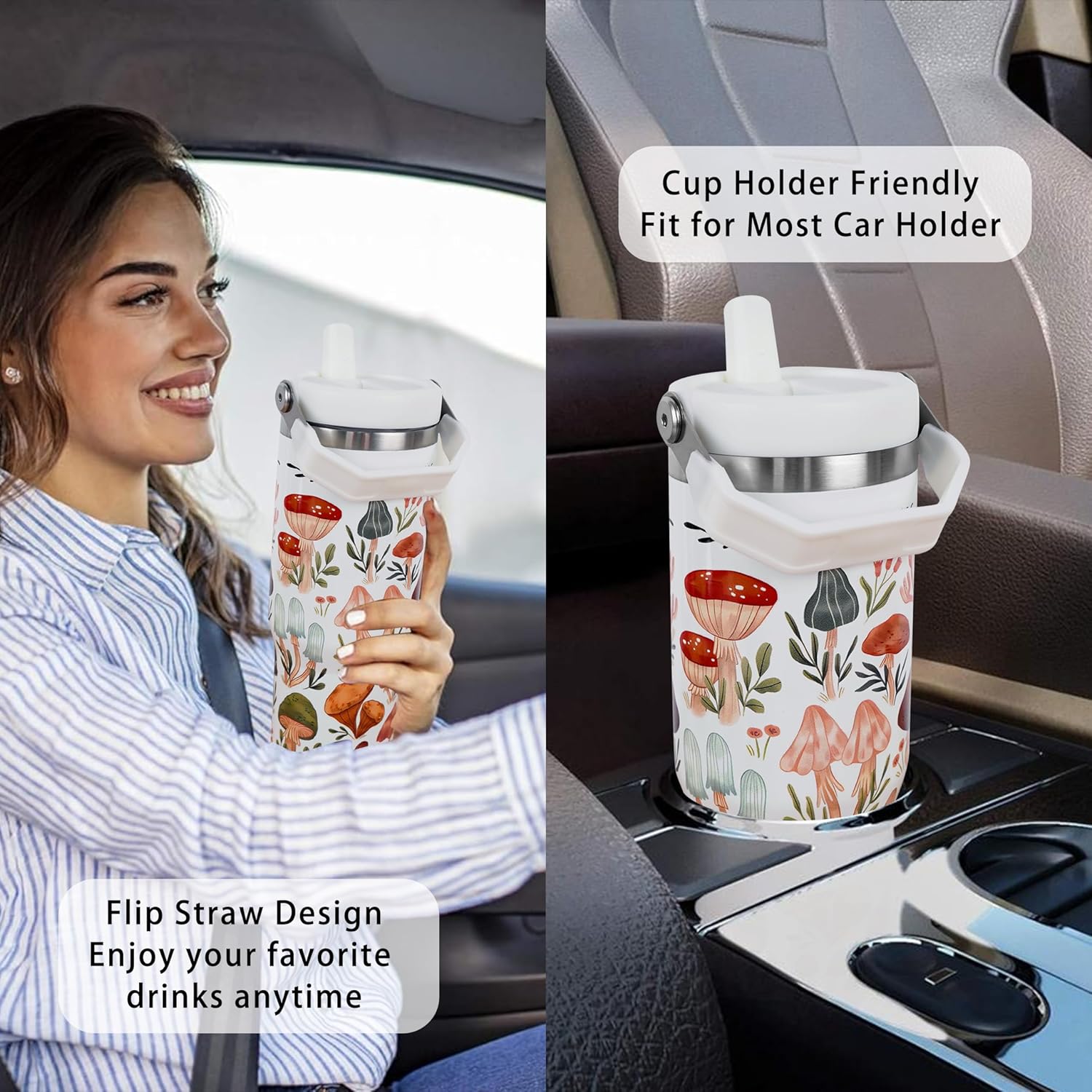 30 oz Mushroom Tumbler with Straw Handle, Cute Mushroom Gifts for Women Men, Stainless Steel Insulated Water Bottle Coffee Cups for Home Office Travel - Image 6