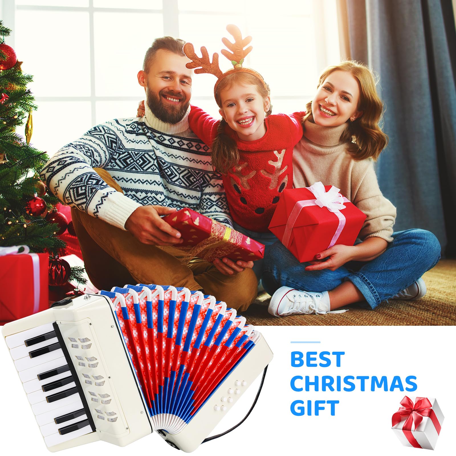 Accordéon pour Enfants,17 Touches 8 Basses Accordeon Enfant,Accordéon Diatonique avec Sangles Réglables,Accordéons pour Adultes et Enfants partir 3 ans,Musique Harmonica Cadeau pour débutants (Blanc)