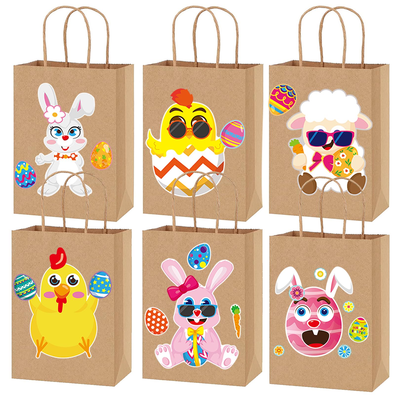 MIUTME 6 Stück Ostertüten Zum Befüllen Geschenktüten,DIY Oster Papiertüten mit Henkel,Osterhasentüten Geschenktüte zu Ostern für Kinder und Erwachsene