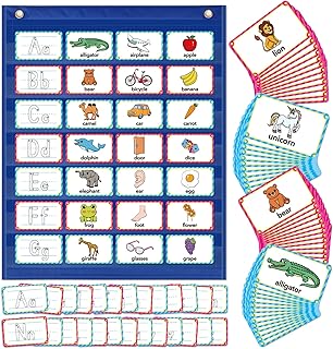 Dry Erase Alphabet Flash Card Pocket Chart for Home Classroom Word Wall,Letter Tracing ABC Learning for Toddler,Handwriting Preschool Kindergarten Learning Activities Classroom Decoration Decor