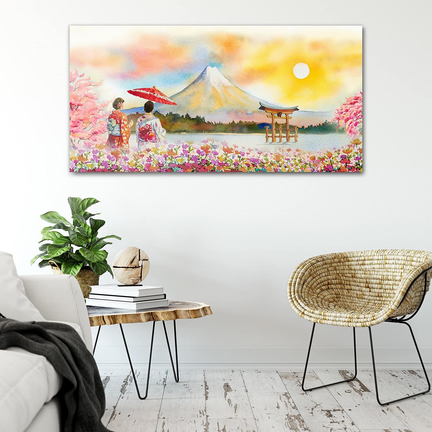 Coloray Pintura acrílica 100x50cm Vidrio Acrílico Cuadro De Pared Sala De Estar Mural Arte - Japón Mount Flower
