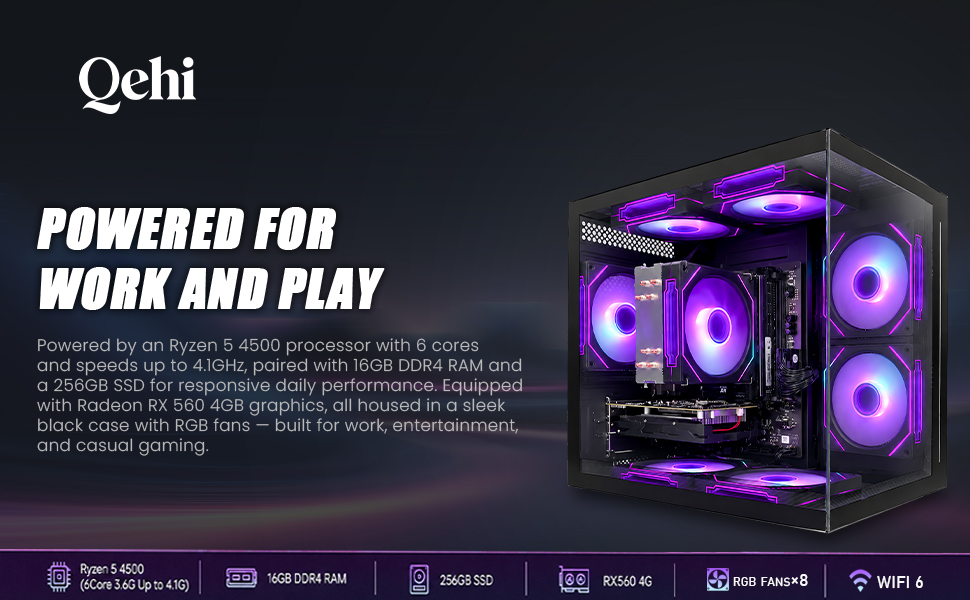 Amazon.com: Qehi Prebuilt Gaming PC Desktop,Ryzen 5 4500 | 8 RGB