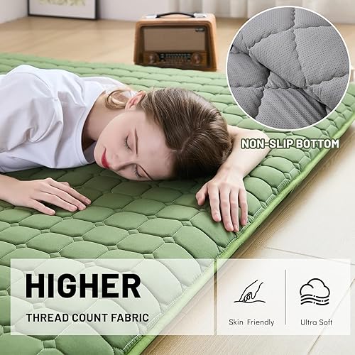 Miniatura 2 de Colchón japonés de suelo individual, antideslizante, futón japonés plegable, tatami para invitados, color verde