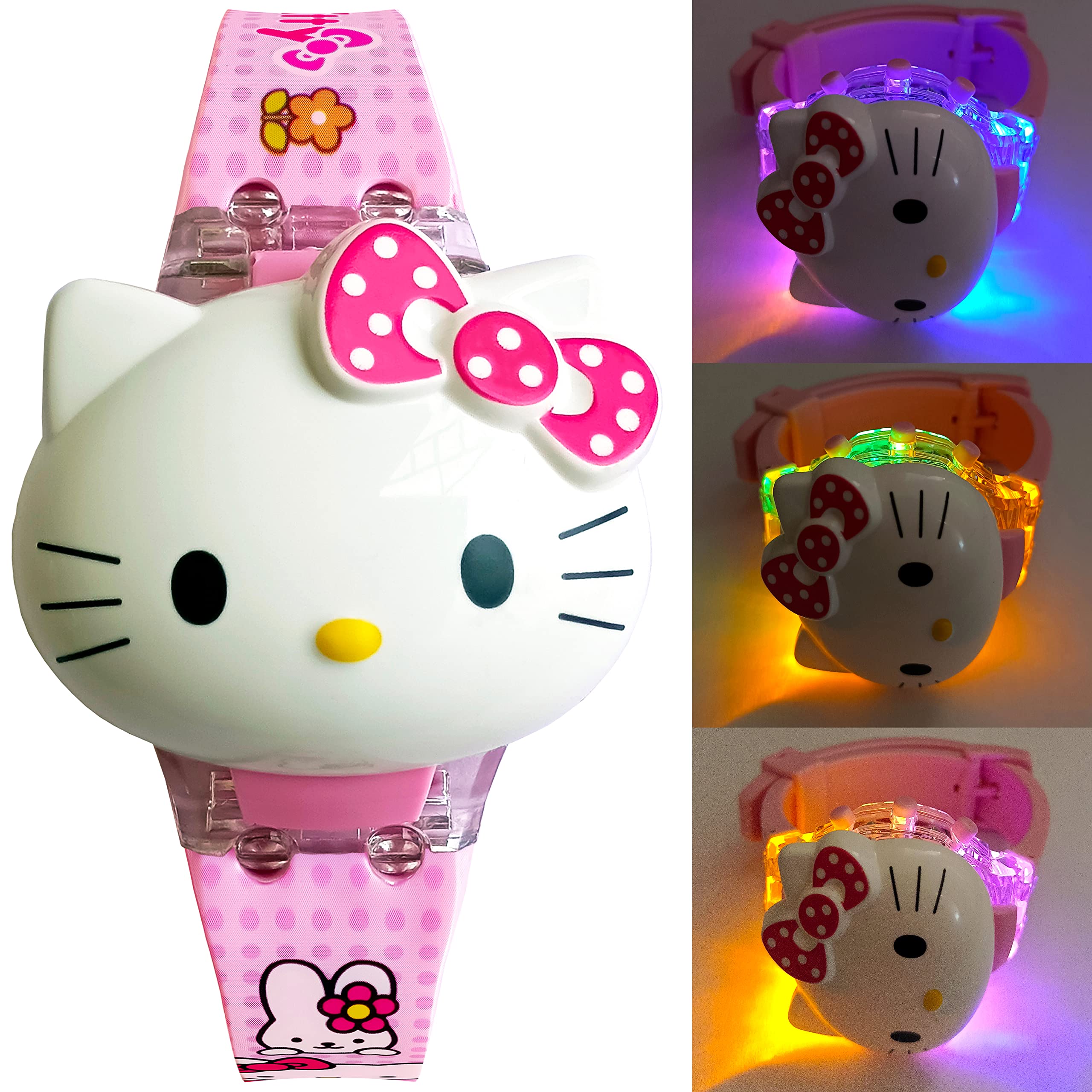 3D Kitty Cat Character Multicolored Glowing Light and Musical Digital Girl's Wrist Watch | Unique Cute Cartoon Character on Strap | Soft Silicone Strap | Suitable for Age 3-12 Year Kids