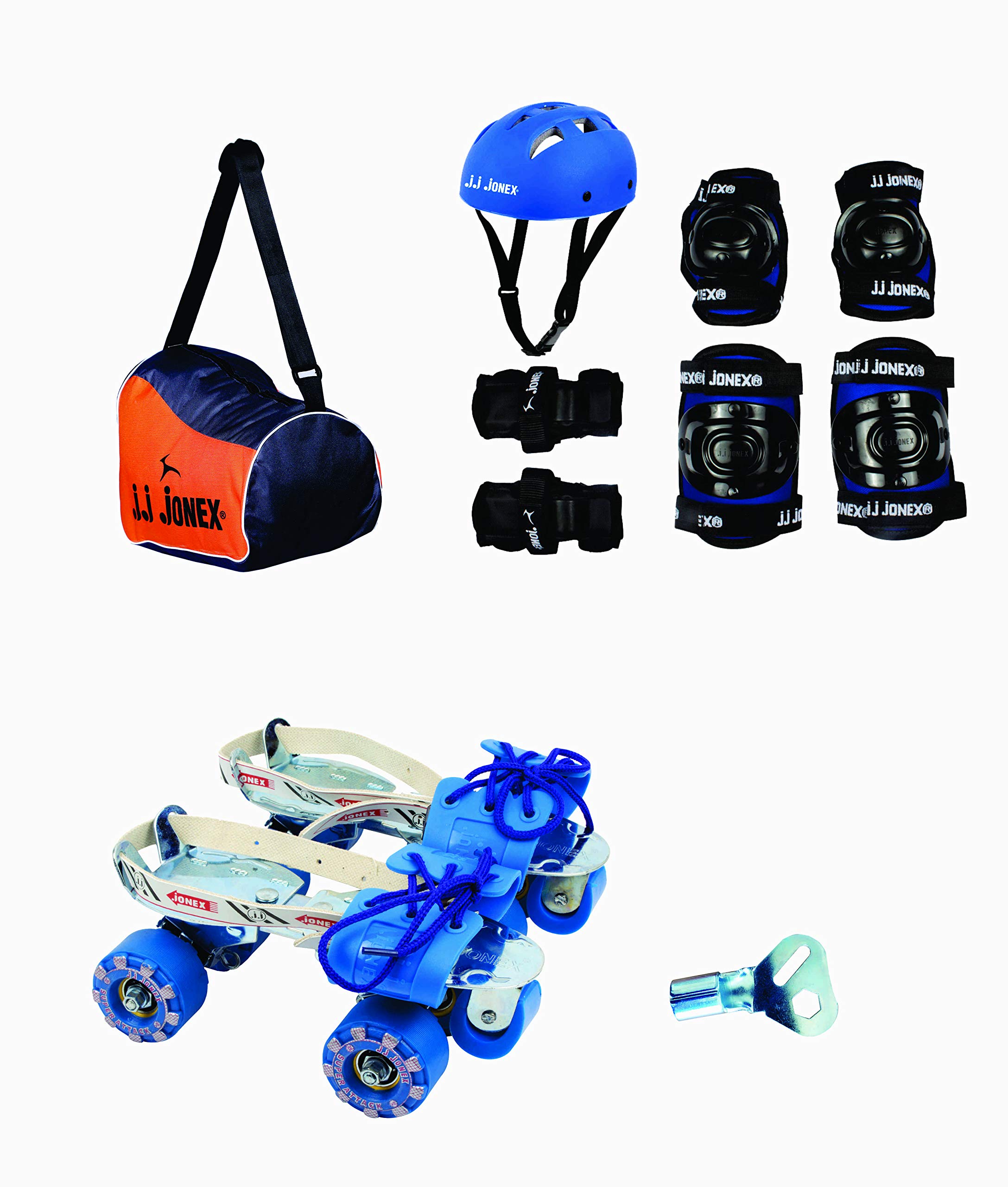 JJ Jonex Senior Attack Adjustable Quad Roller Skates Combo Suitable for Age Group 6-10 Year with Skating Kit Blue (Protection Kit)(Medium) & Free Bag (B08DNZBLWL) Amazon Price History, Amazon Price Tracker