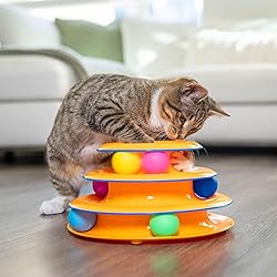 Catstages Tower of Tracks 3-Level Cat Track Toy with 6 Balls, Interactive Toy for Indoor Cats, Orange