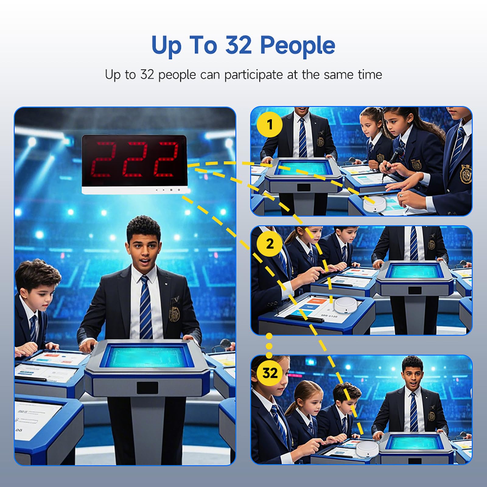 Buzzer di gioco a quiz per giochi di gara, 3 modalità di risposta, divertimento interattivo in classe e famiglia, ideale per spettacoli di giochi e feste