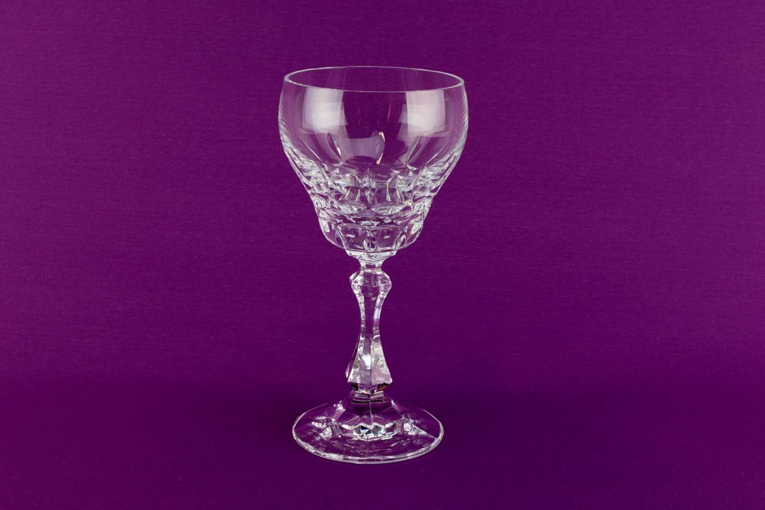 2 Cut Crystal Wine Glasses Hexagonal Stem Panelled Vintage