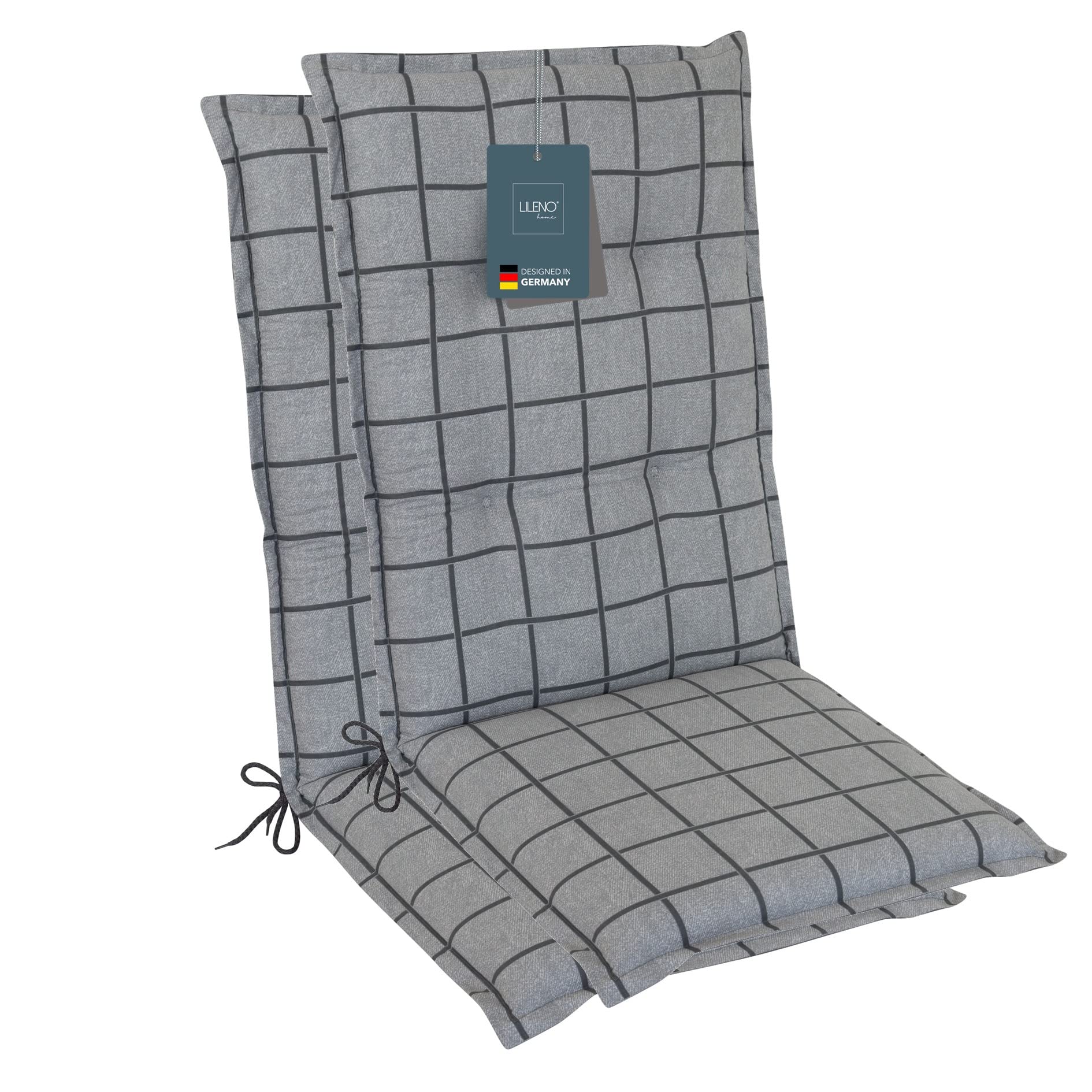 LILENO HOME Garden Chair Cushions as [Set of 2 - High-Back] in Yacht Check Light Grey - Comfortable Cushions as Seat Cushions for Garden Furniture - Chair Cushions for Garden Chairs and Folding Chairs — image 1