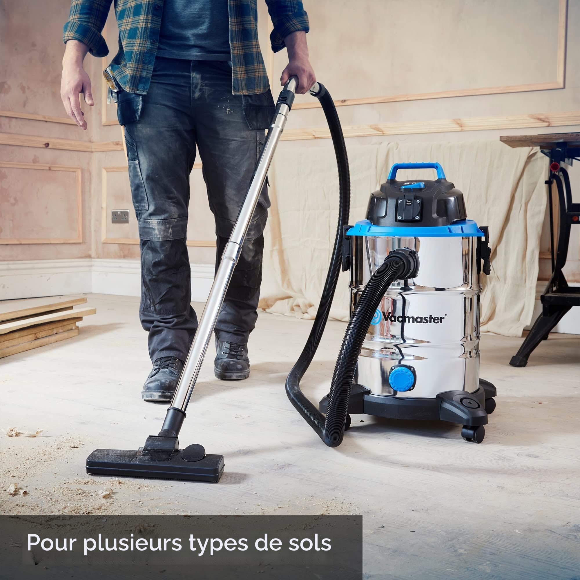 Vacmaster VQ1530SFDC Aspirateur Eau et Poussière, Fonction Soufflerie Aspirateur, Acier Inoxydable Industriel Aspirateur avec & sans Sac 1500W 30L