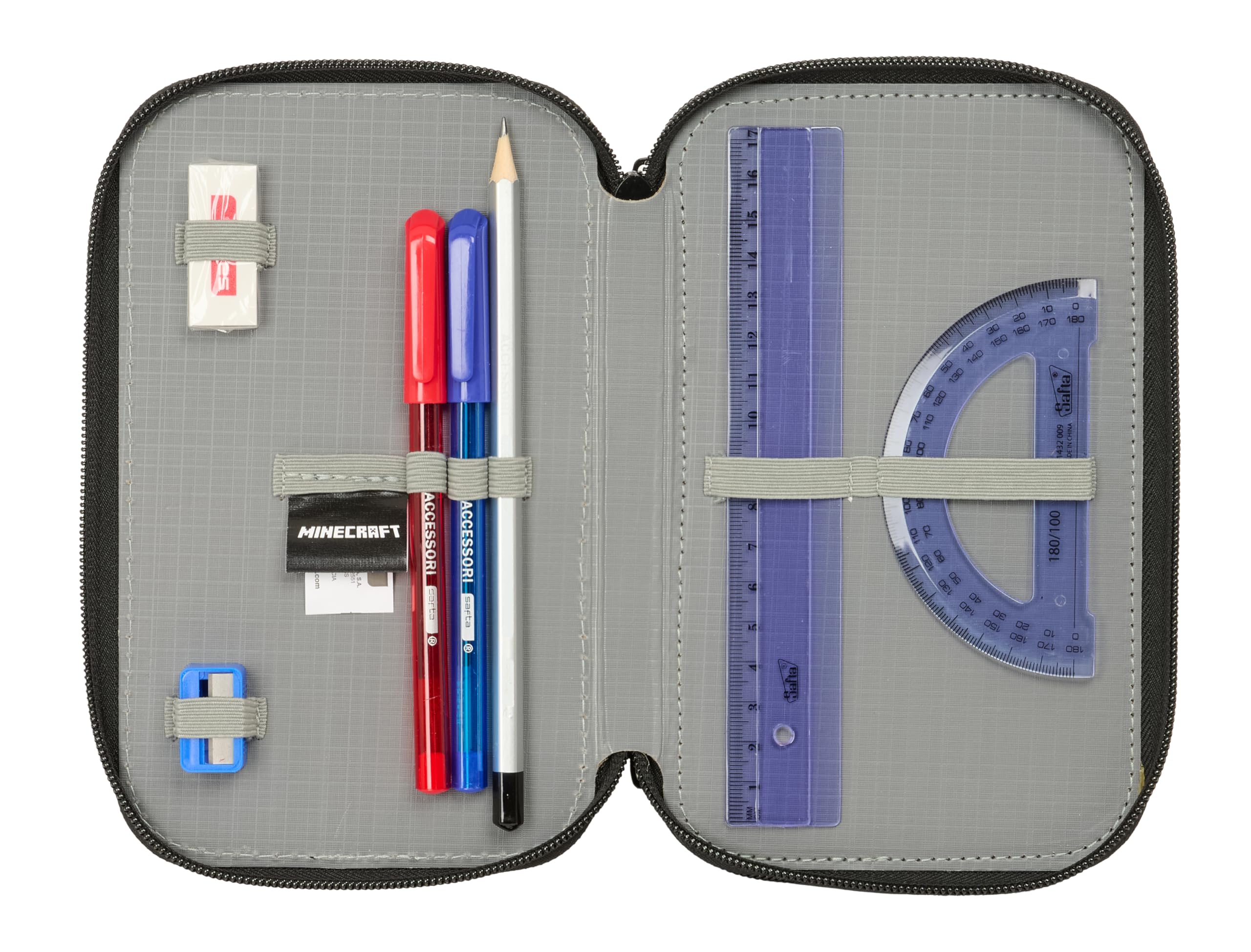 MINECRAFT - Astuccio scuola con 37 utili inclusi, astuccio per bambini, ideale per bambini dai 5 ai 14 anni, comodo e versatile, qualità e resistenza, 12,5 x 5,5 x 19,5 cm