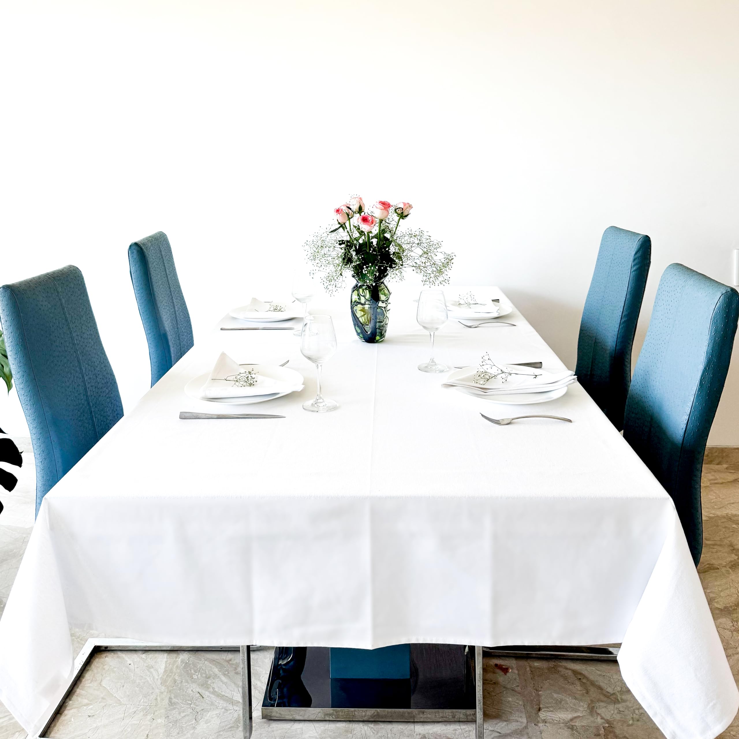 Sponsored Ad - White Cotton Table Cloth for 4 Seater – 150x150 CM – Stain & Water Repellent Dining Table Cover – for Home, Festivals, Events, Parties, Restaurants