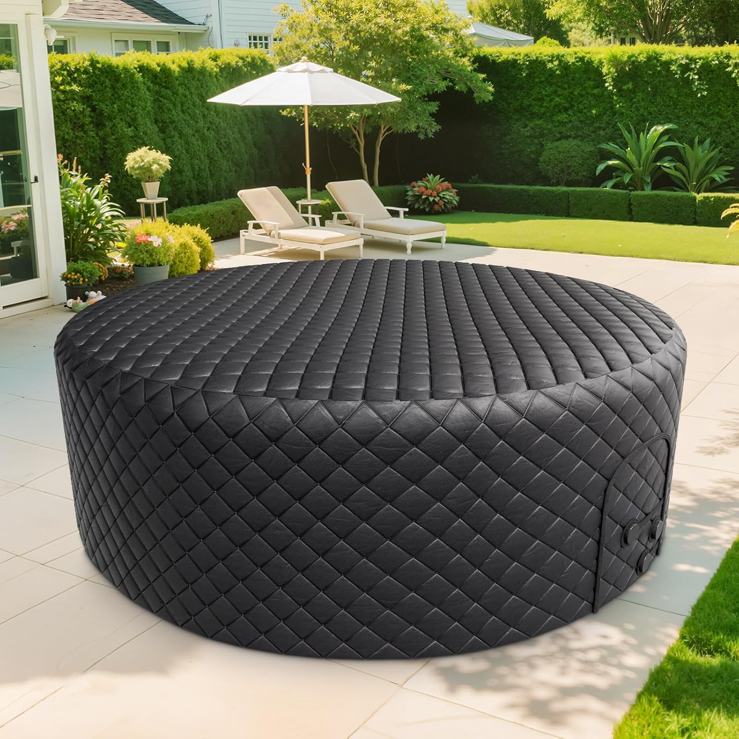 Insulated Inflatable Hot Tub Thermal Cover Protector, 5MM Thick Oxford Round SPA Hot Tub Insulated Covers Replacement, 72x72 Inch Waterproof Lid Fit 71 x 71 or 70 x 70 for Outdoor