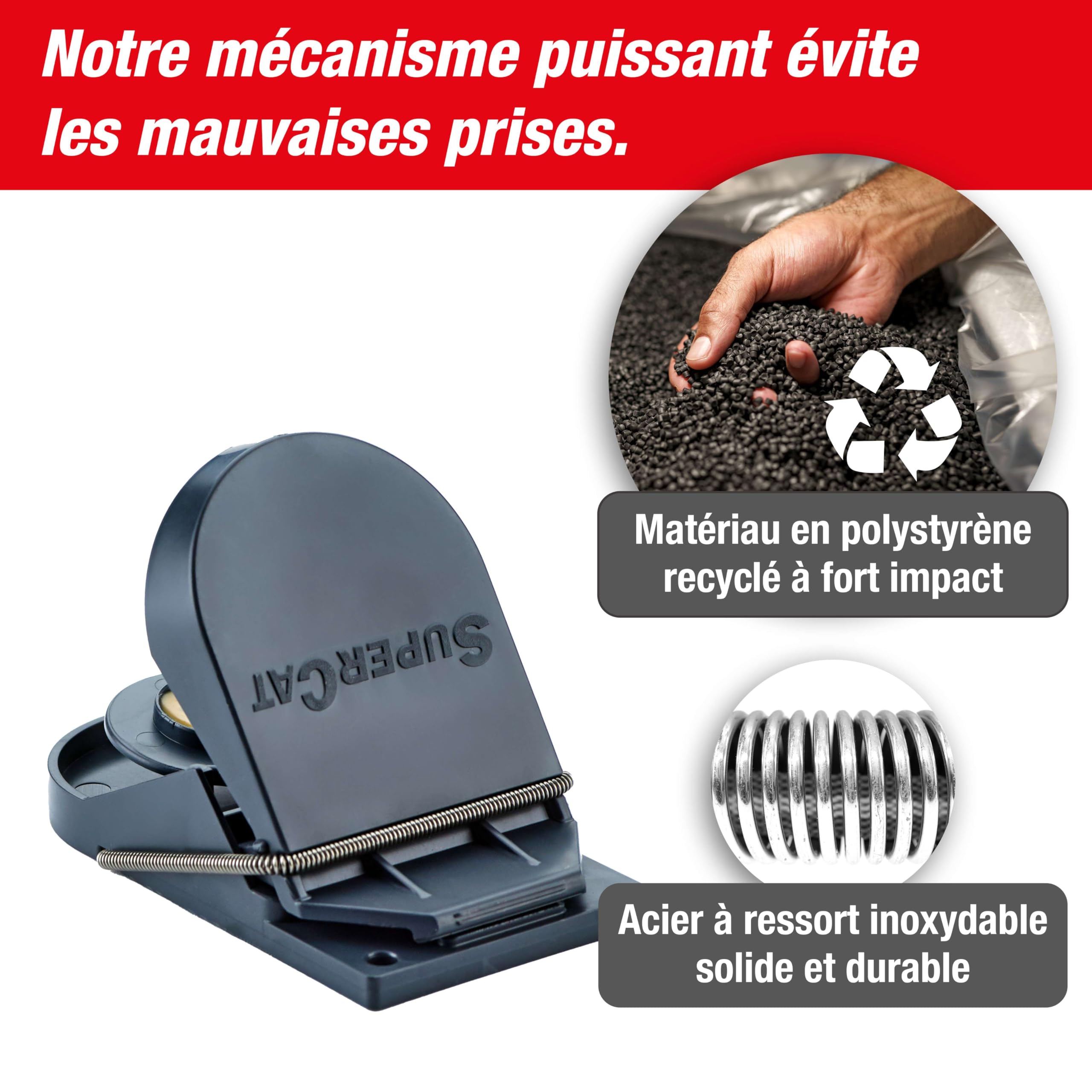 SWISSINNO Pułapka na myszy SuperCat - Skuteczna pułapka wielokrotnego użytku z przynętą masło orzechowe - Szybki chwyt - Wewnątrz i na zewnątrz - 4 sztuki