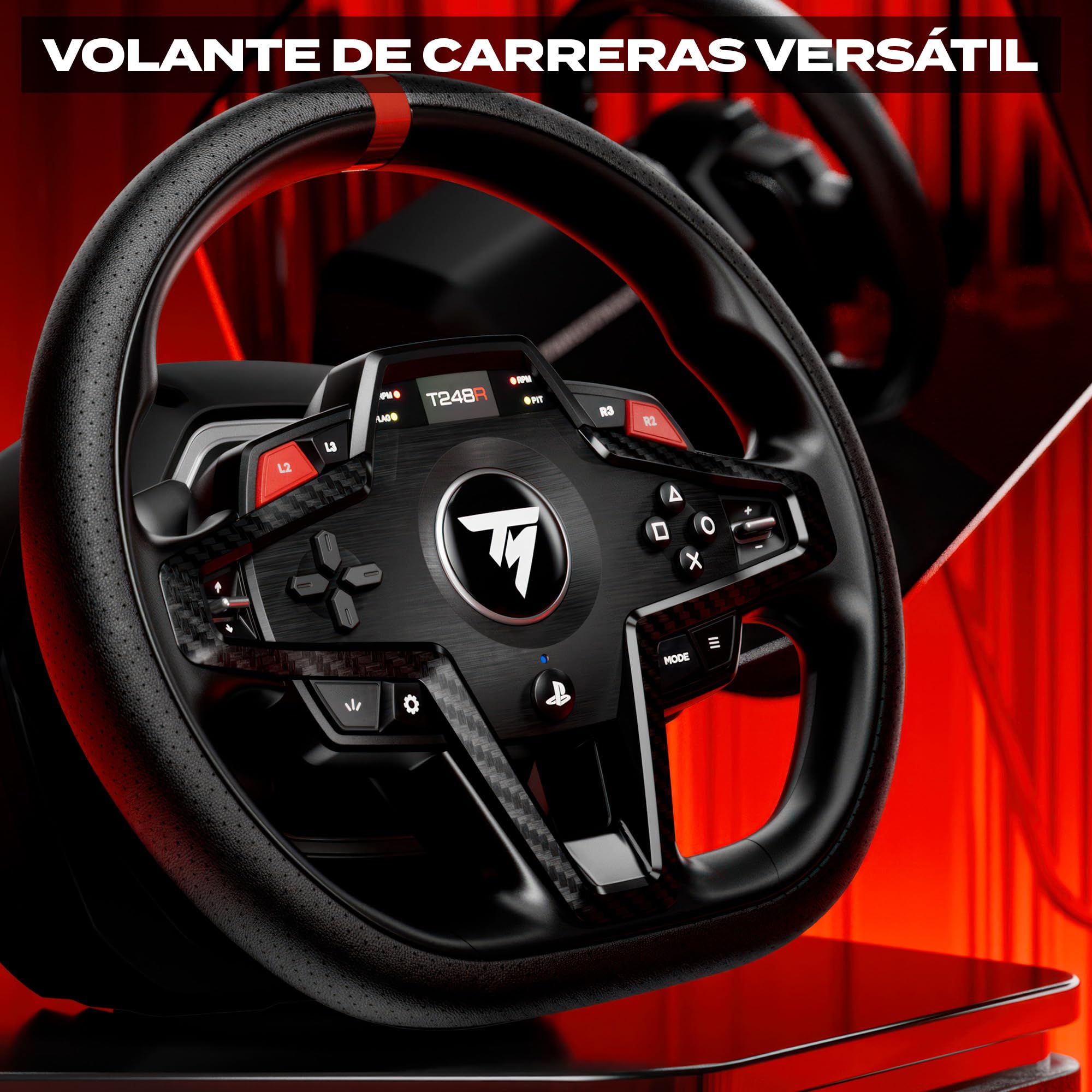 Thrustmaster T248R – Volante de Carreras con Retorno de Fuerza de 3,1 Nm, Pantalla LCD y Pedales Magnéticos T3PM para Consolas PS5, PS4 y PC