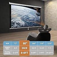Vista 2 de SUPER DEAL 80'' 16:9 HD Projection Screen Foldable Anti-Crease Portable Projector Movie Screen Manual Pull Down for Home Theater Presentation