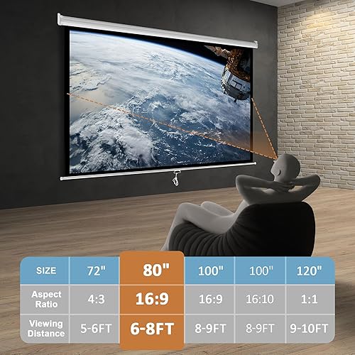 Miniatura 2 de SUPER DEAL Pantalla de proyección HD 169 de 80 pulgadas, proyector portátil antiarrugas plegable, pantalla de película, manual desplegable para cine