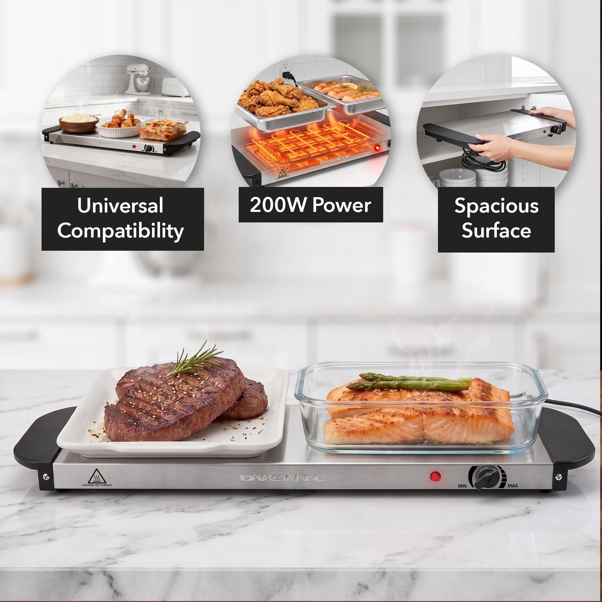 OVENTE Electric Warming Tray, Adjustable from 90°F to 284°F, Silver FW170S — Amazon image 2