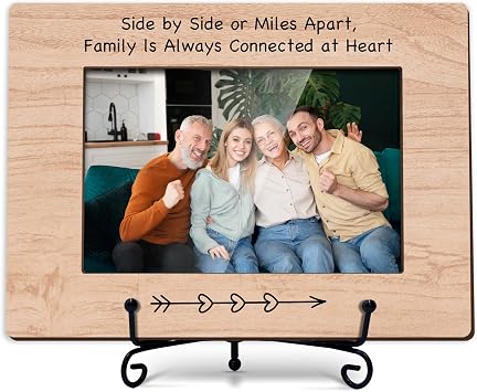 YSTEP Family Photo Frame, Side By Side Or Miles Apart, Family Is Always Connected At Heart Picture Frame, Love Gifts, Wood 4x6 Picture Frame for Desk Display-C09
