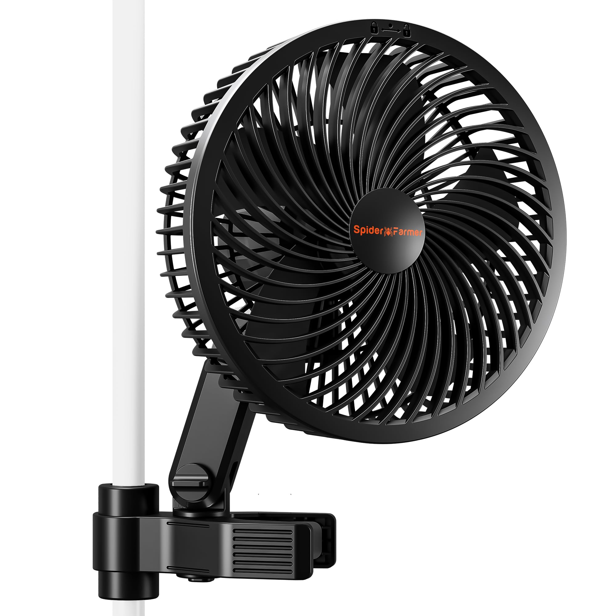 Spider Farmer Grow Ventilator mit Clip, 10-Stufen-Regelung per Knopf oder GGS Smart App (App-Steuerung nur mit GGS-Set), EC-Motor, Oszillierend, IP54, Timer – Leiser 8W Lüfter für Growbox/Zelt