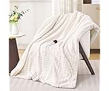 PTQ Waffle Heated Throw Blanket 50"x60" – Electric Blanket with 6 Heat Levels & 4 Timer Settings, Ultra-Soft Faux Fur & Sherpa, ETL Certified, Machine Washable, Ideal Gift for Women (Ivory/Cream)