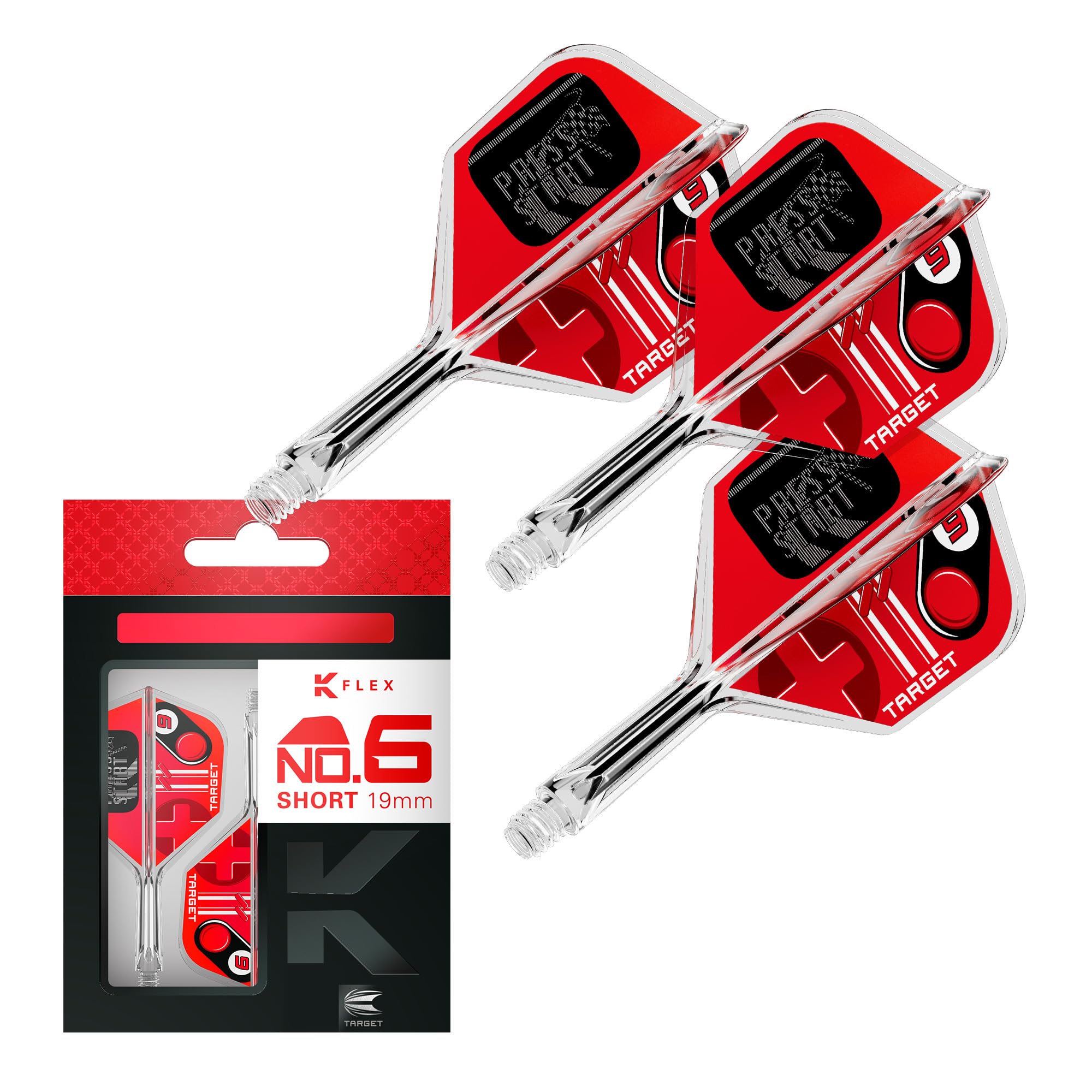 Target Darts K-Flex Game Over, Press Start & You Win No.6 – 3er-Pack integrierte Dartflügel und -schäfte, All-in-One-Formschaftsystem, Short, Intermediate, & Medium Längen, Pro Dart-Zubehör