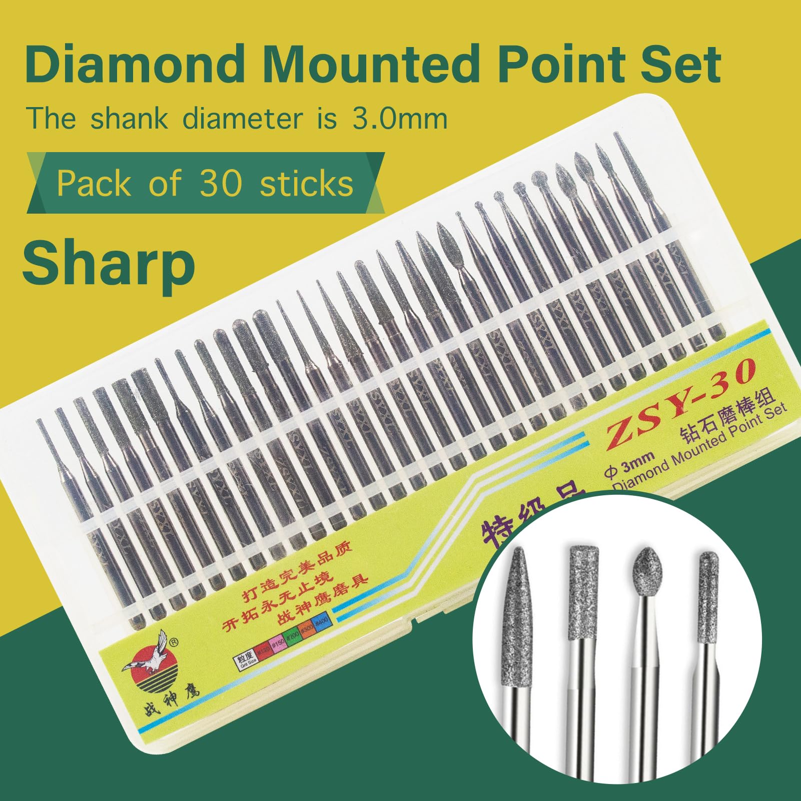 Diamond Grinding Burrs - 30 Pcs Set for Dremel -2