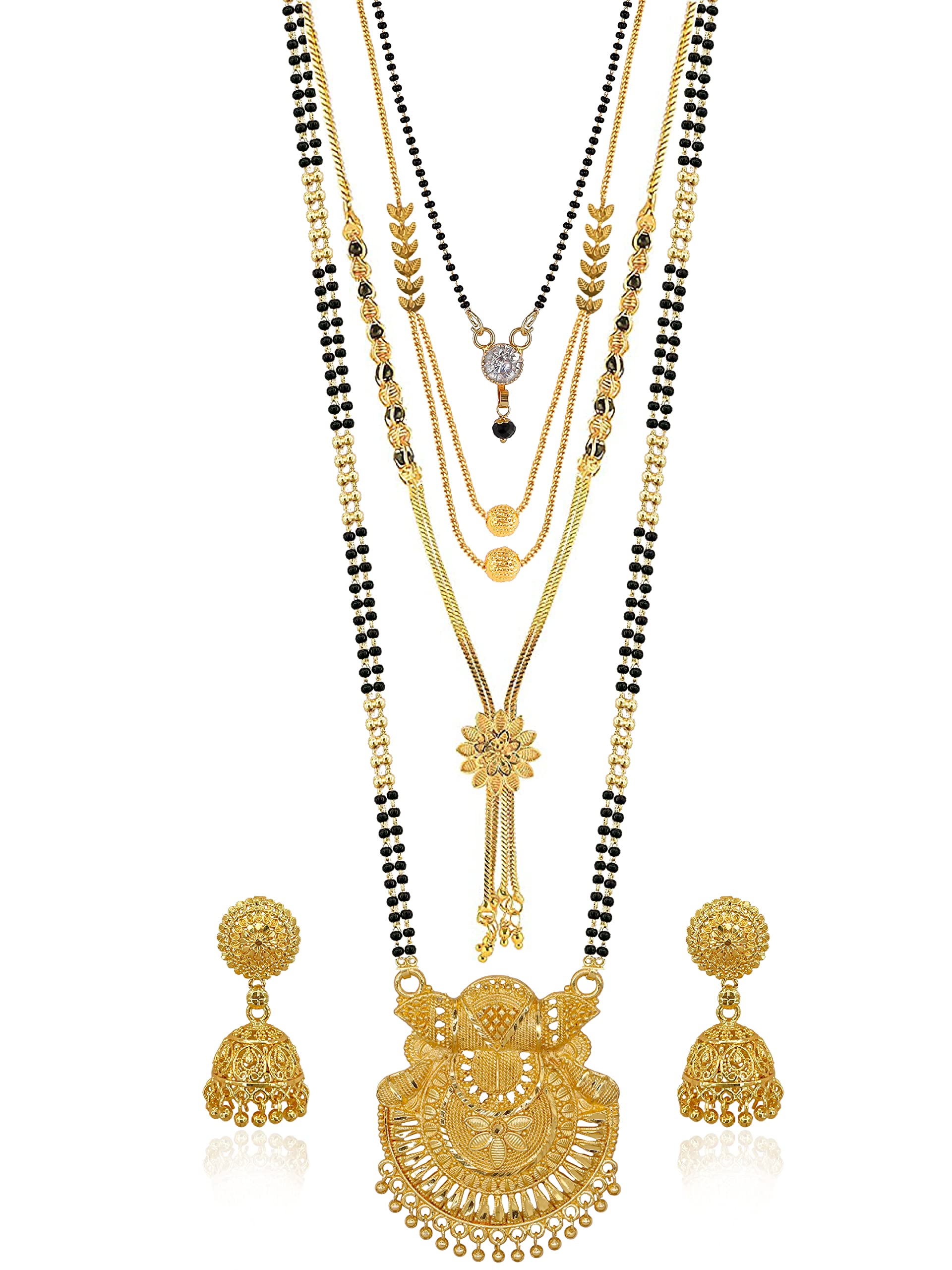 Brado Jewellery Traditional Combo of 4 Gold Plated 30 inch Long and 18 inch Short Mangalsutra/tanmaniya/nallapusalu With 1 Pair of Earrings for women and girls (B0BH2DWDF6) Amazon Price History, Amazon Price Tracker