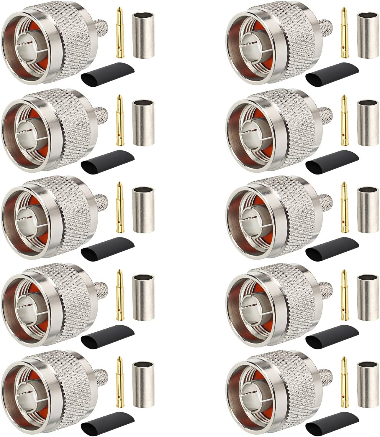 N Male Plug Crimp Coax Connector Adapter for RG58 LMR195 KSR195 RG400 3D-FB Cable (10 Pack)