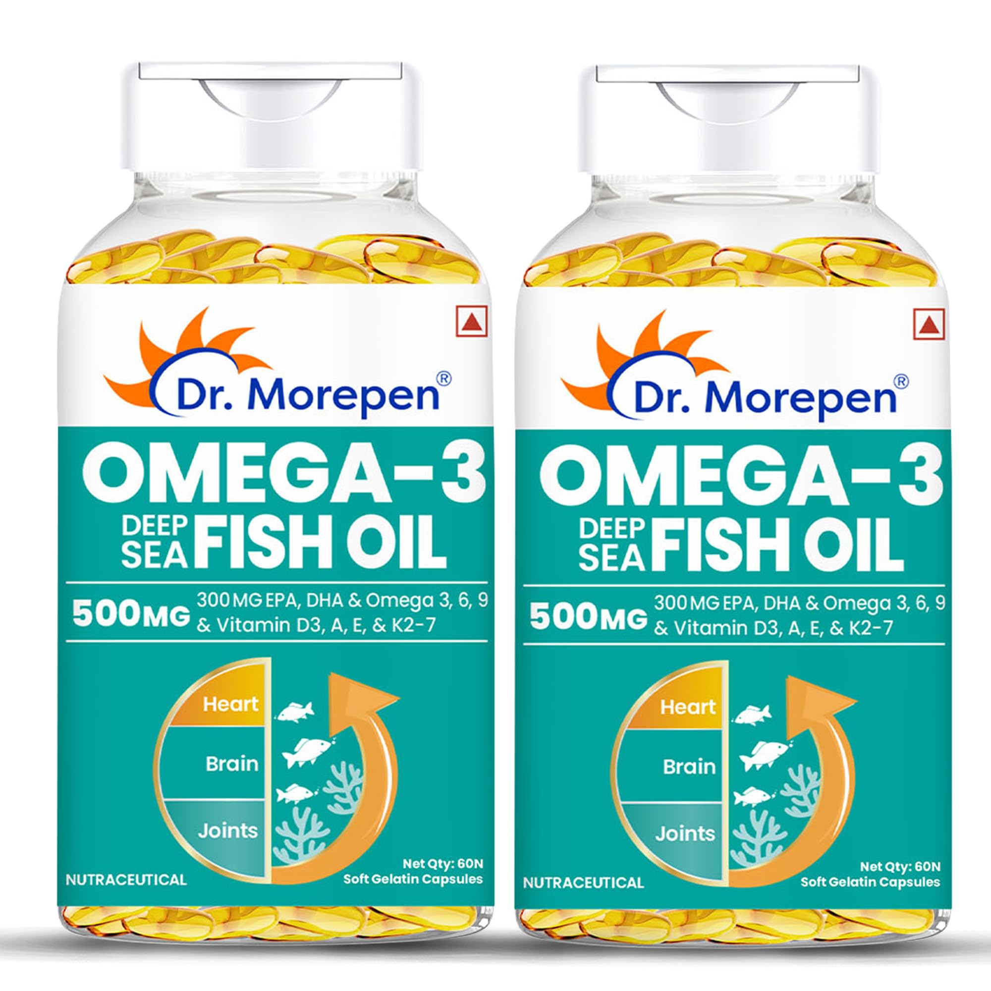 Omega 3 Fish Oil 500 Mg 300 Mg Epa & Dha|High Potency Fish Oil 60 Capsules (Pack Of 2),2 Count