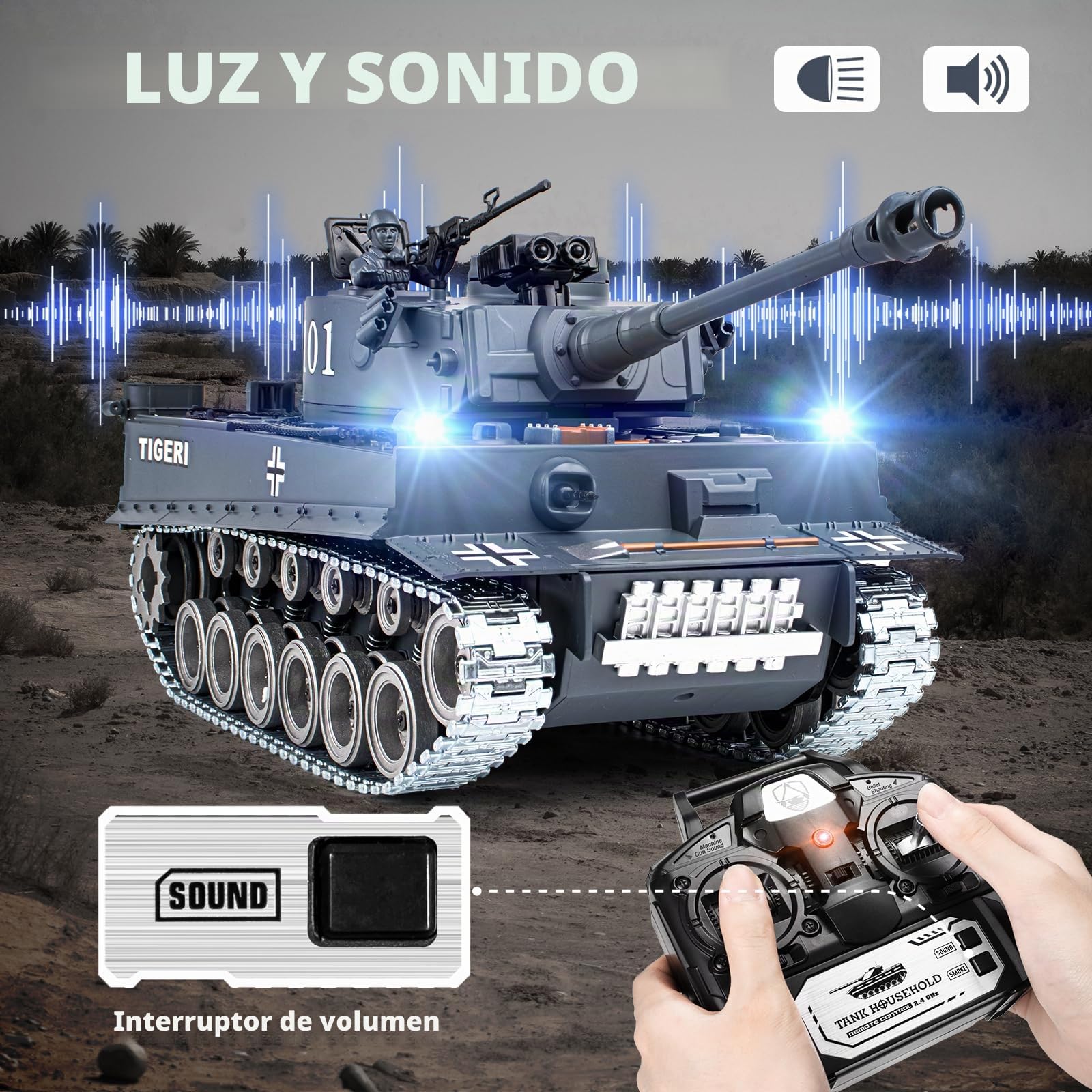 Supdex Tanque Teledirigido Batalla 1/18, RC Tiger I, 2.4Ghz Anque Control Remoto, Tanque Teledirigido con Sonido y Humo, Radiocontrol Kit de Juguete de para Adultos y Niños
