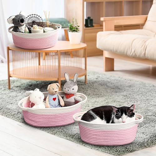 Miniatura 4 de Paquete de 2 canastas pequeñas tejidas con bolsas de regalo y cintas, caja de regalo decorativa vacía, bonita cesta de regalo para bebé para