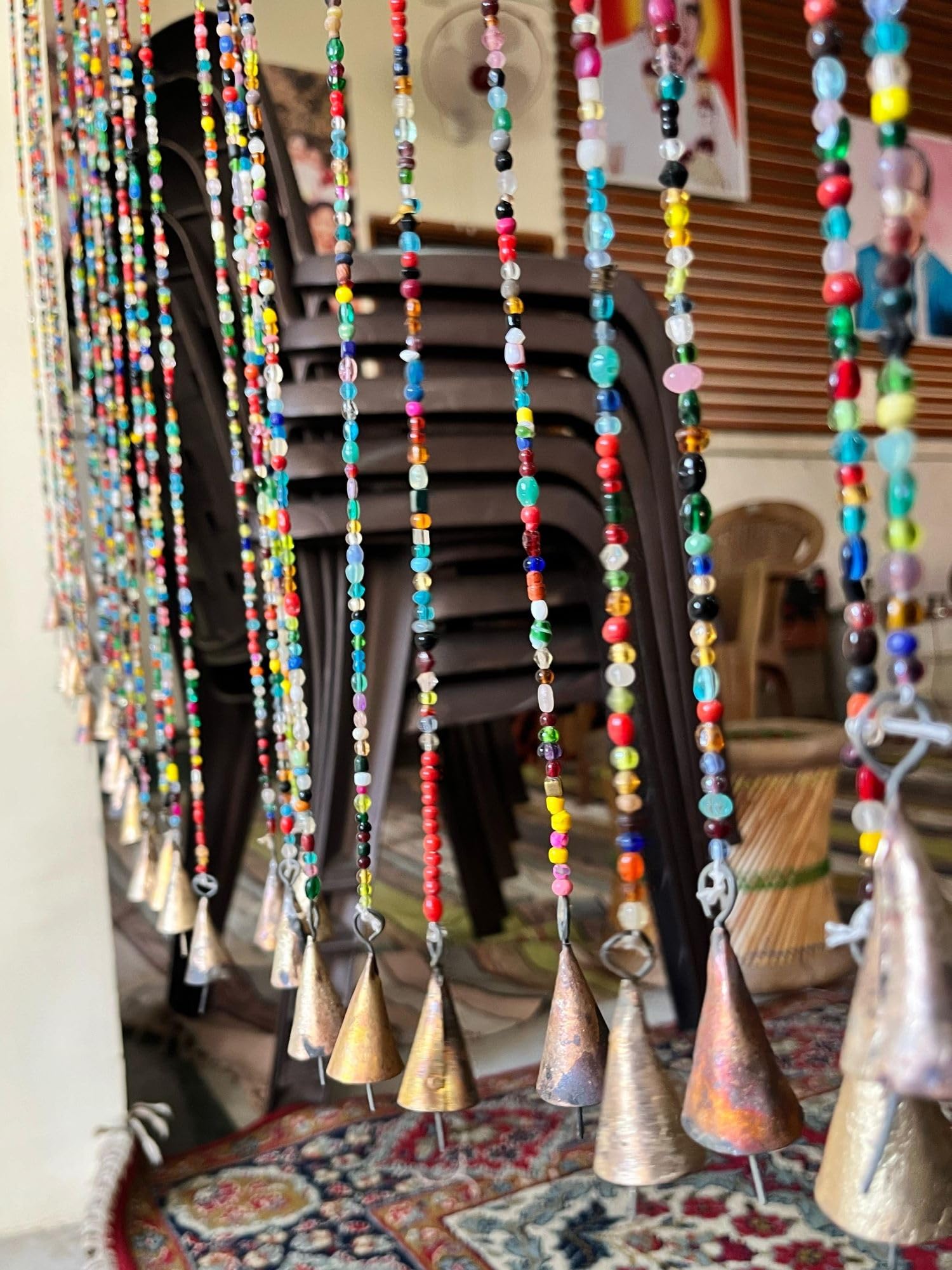 Mango Gifts Rideau bohème de 96,5 cm de long avec perles de verre pour chambre à coucher, salon, attrape-soleil multicolore (50)