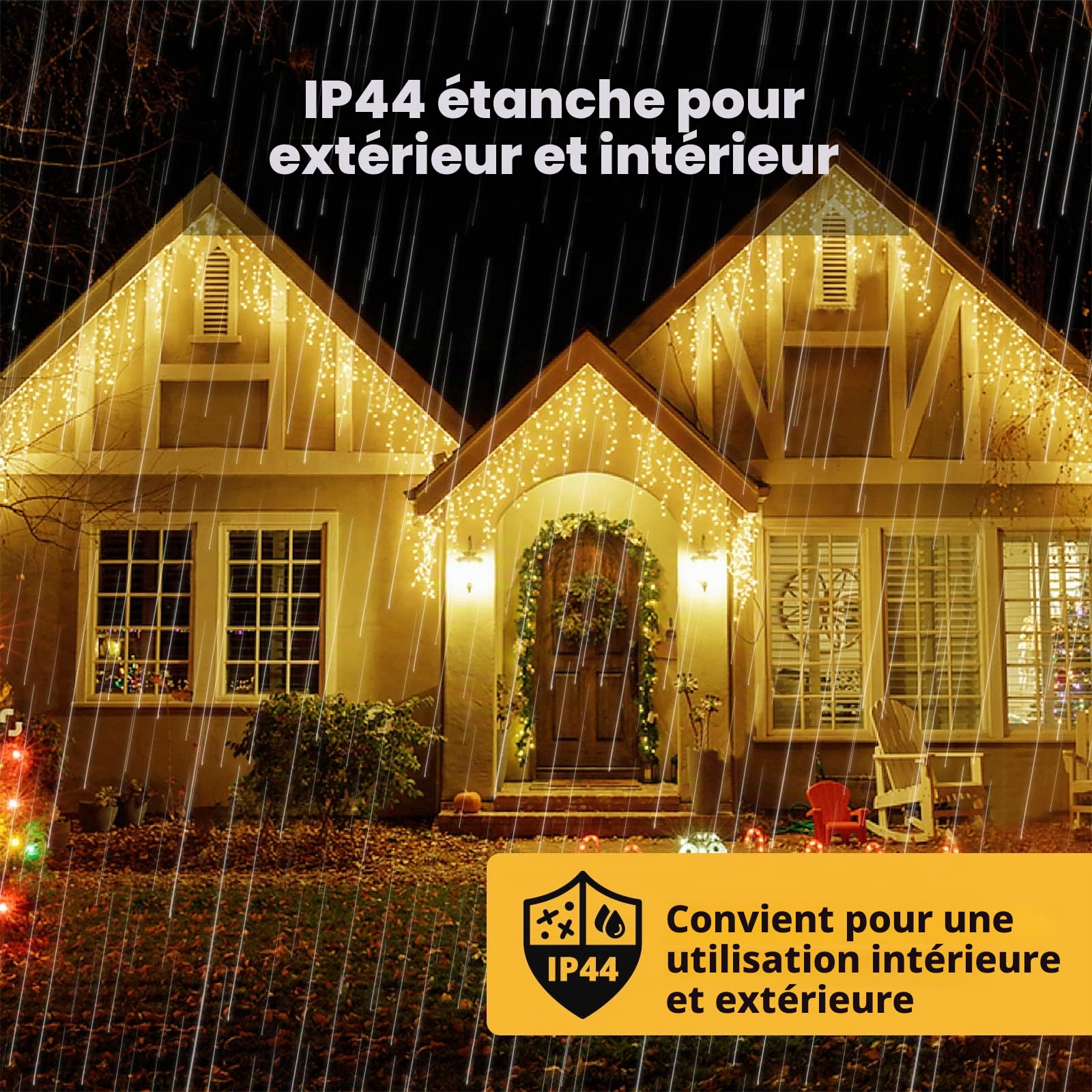 SALCAR Rideau de Lumières LED Pluie de Glace Extérieur 10m avec Télécommande, 400 LEDs Décoration Intérieur Noël 8 Modes, Imperméable Guirlande Lumineuse pour Balcon Pavillon, Blanc Chaud