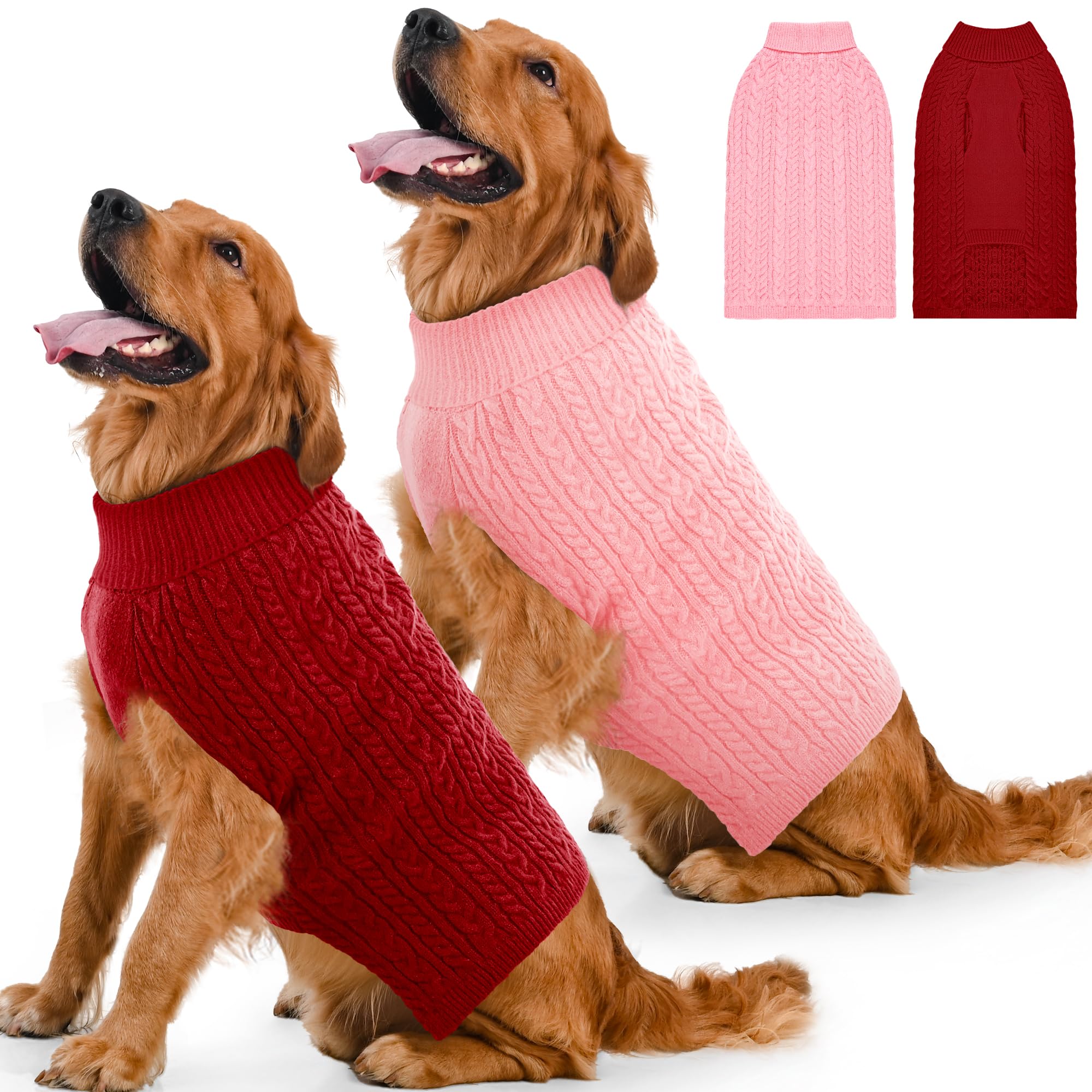 Dog Sweater 2 Pack for Large Dogs, Size XXL, Pink &amp; Red