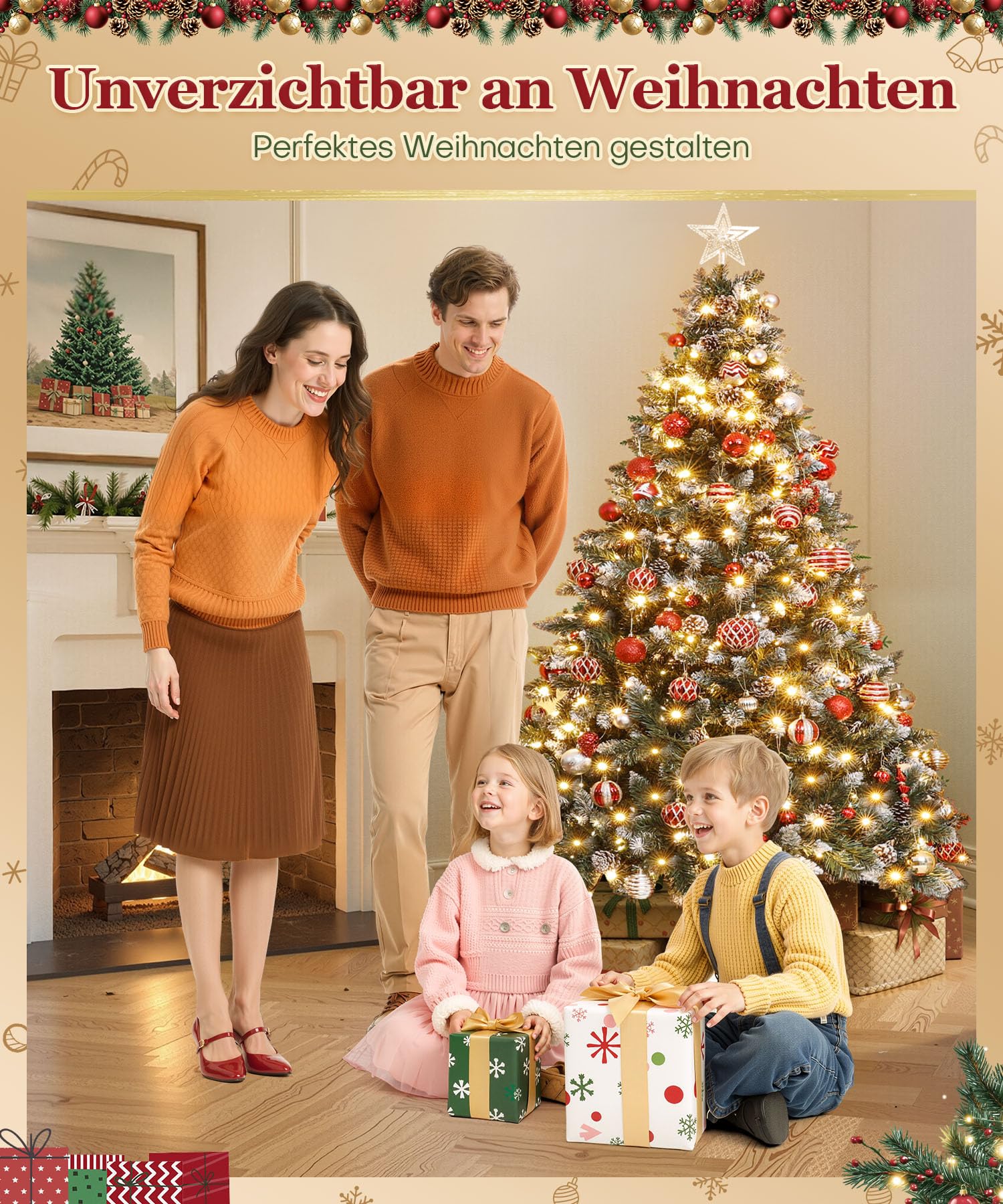 Yorbay Árbol de Navidad Artificial con Luces Led de Color Blanco cálido y Blanco Nevado Grande (150 cm 240LED)