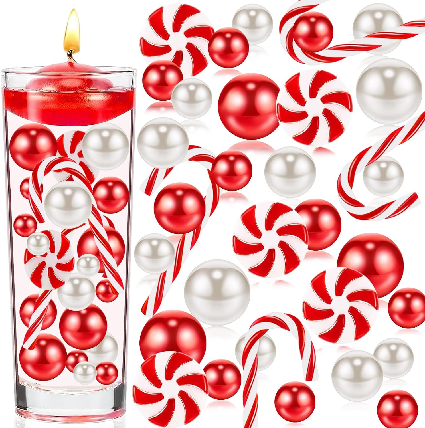 200 Pcs Christmas Vase Filler Red White Christmas Pearl