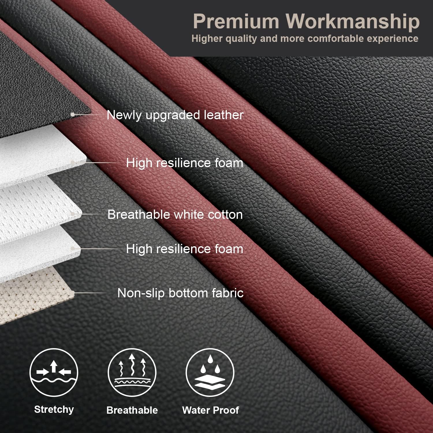 GIANT PANDA Full Set Car Seat Covers Customized Fit 2009-2023 Ford F150 and 2017-2023 F250 F350 F450 Super Crew/Crew Cab, Waterproof Leather Pickup Trucks Seat Protectors (Black+Red)