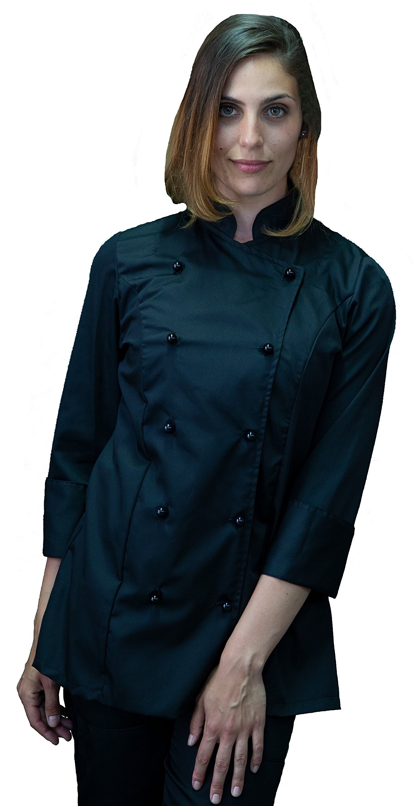 Ricamo Gratuito - Divisa cocinero mujer negra - Chaqueta, pantalón y delantal - Completo para cocina y restaurante - Made in Italy