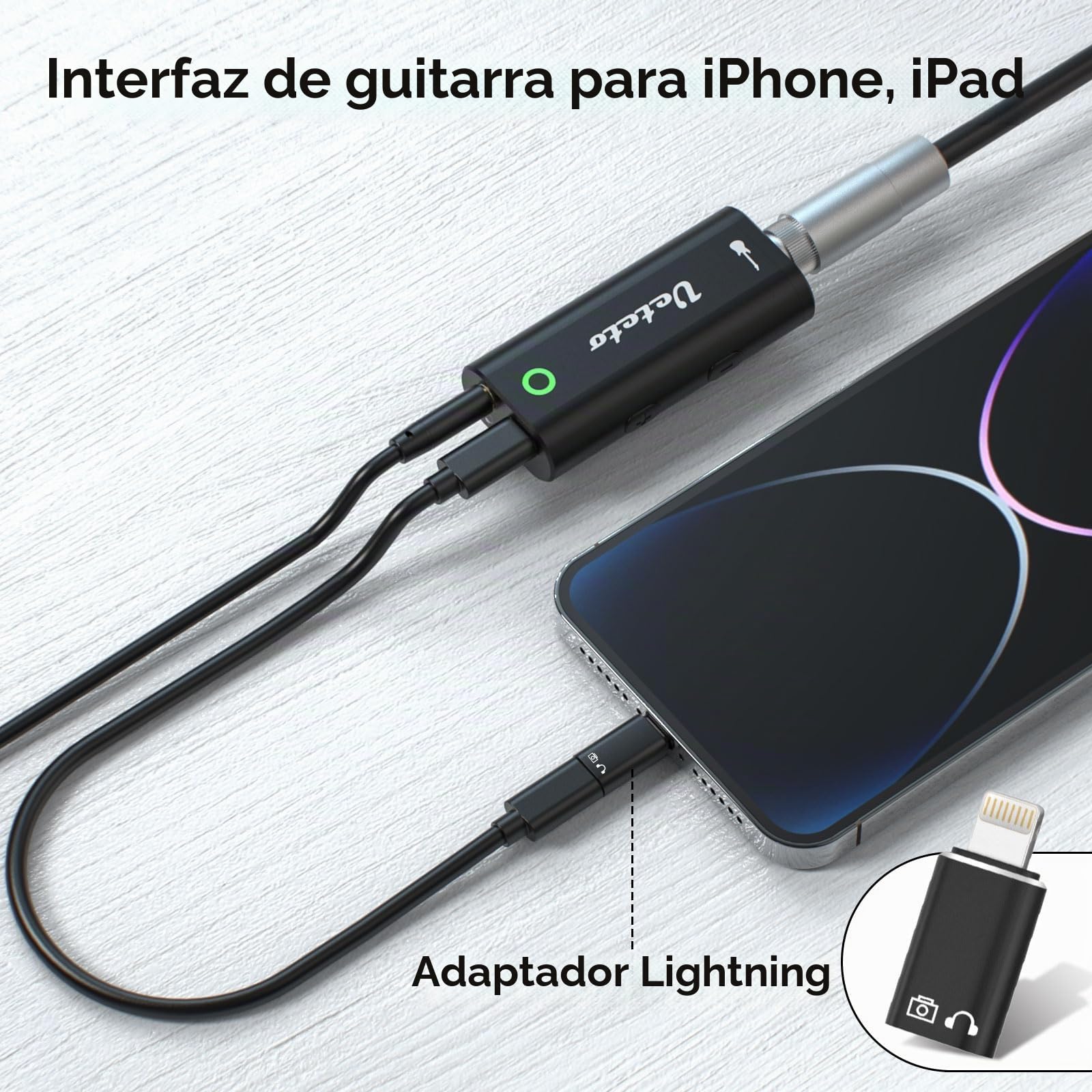 Ueteto Interfaz de audio para guitarra, tarjeta de sonido de grabación interna portátil para transmisión en vivo para iPhone, iPad y teléfonos inteligentes y tabletas Android, no necesita controlador