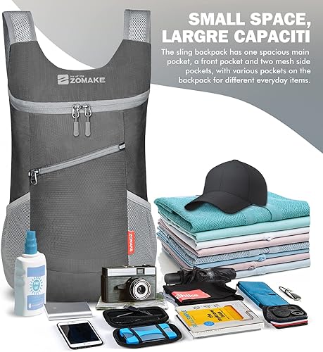 Miniatura 3 de ZOMAKE Mochila de senderismo ligera mochilas plegables de 14 litros, mochila plegable resistente al agua, mochila pequeña para senderismo, Negro -, 3