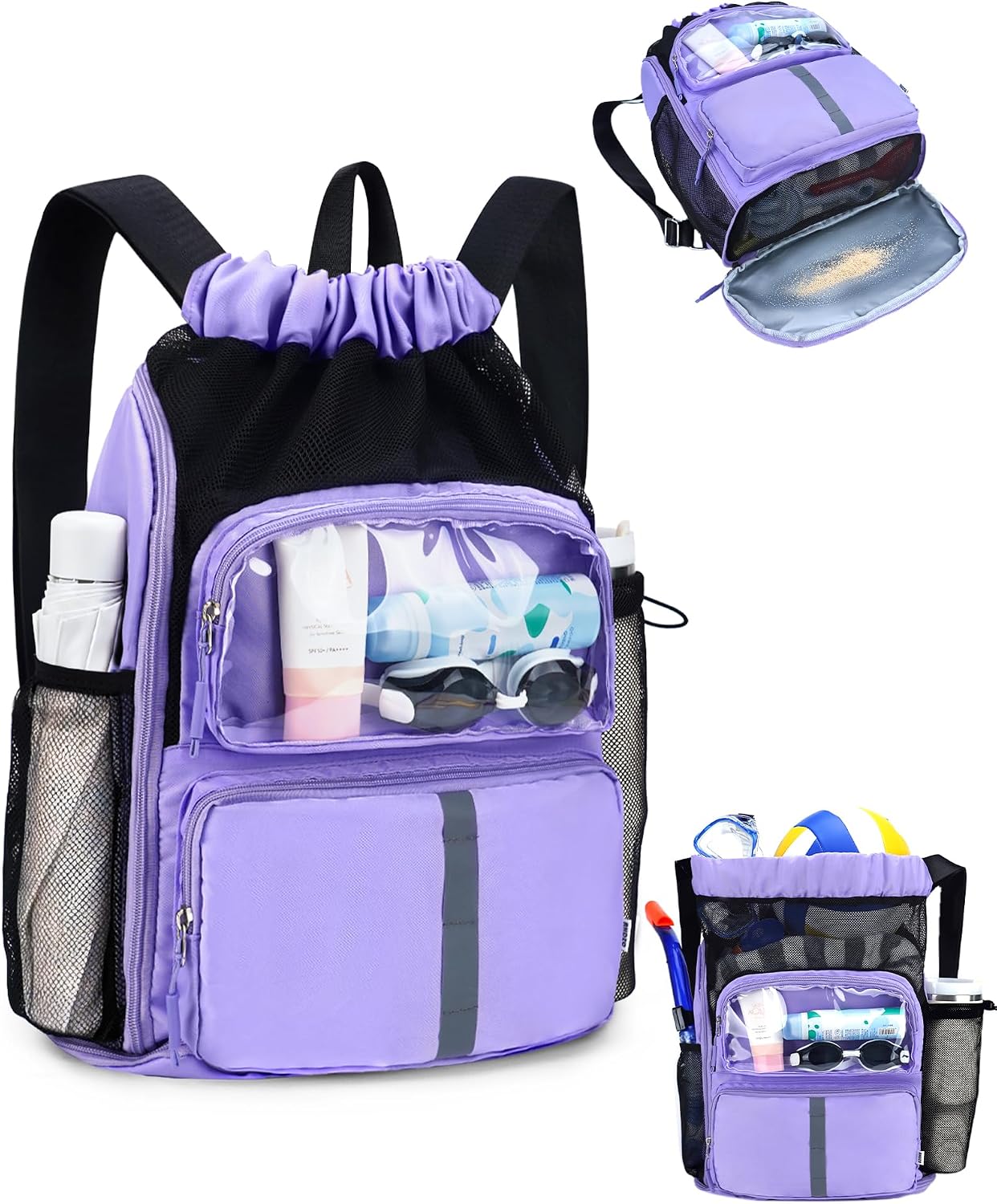 RHDZO Drawstring Beach Backpack with Wet Pocket and Shoe Compartment,Purple