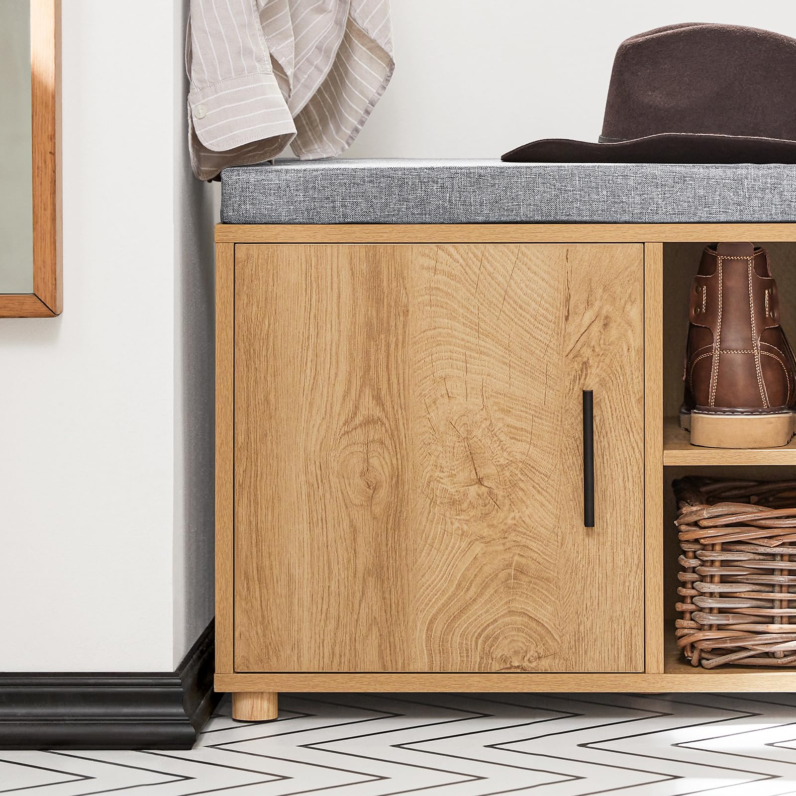 SoBuy Banco Zapatero Banco de Almacenamiento con 1 Puerta 2 Cajones y 2 Estantes Abiertos 110 x 35 x 47 cm FSR148-N ES