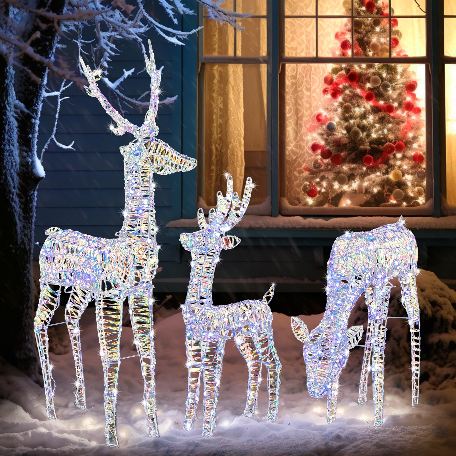 LEADZM Weihnachtsdeko LED Rentier Metall Weiß Eisen Rahmen Beleuchtet Weihnachtshirsch kaltes weißes Licht Weihnachten Deko für Innen Außen Weihnachtsdeko aussen (Bunter Elch)
