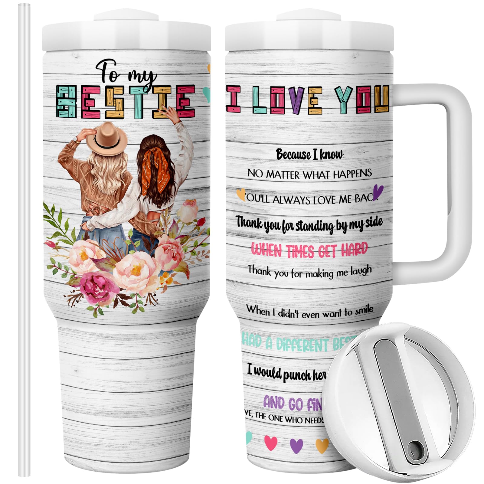 Equoza Birthday Gift for Best Friend 40oz Tumbler with Handle Tumbler Gift for Women Travel Coffee Mug Double Wall Vacuun Insulated Cup with Lid and Straw