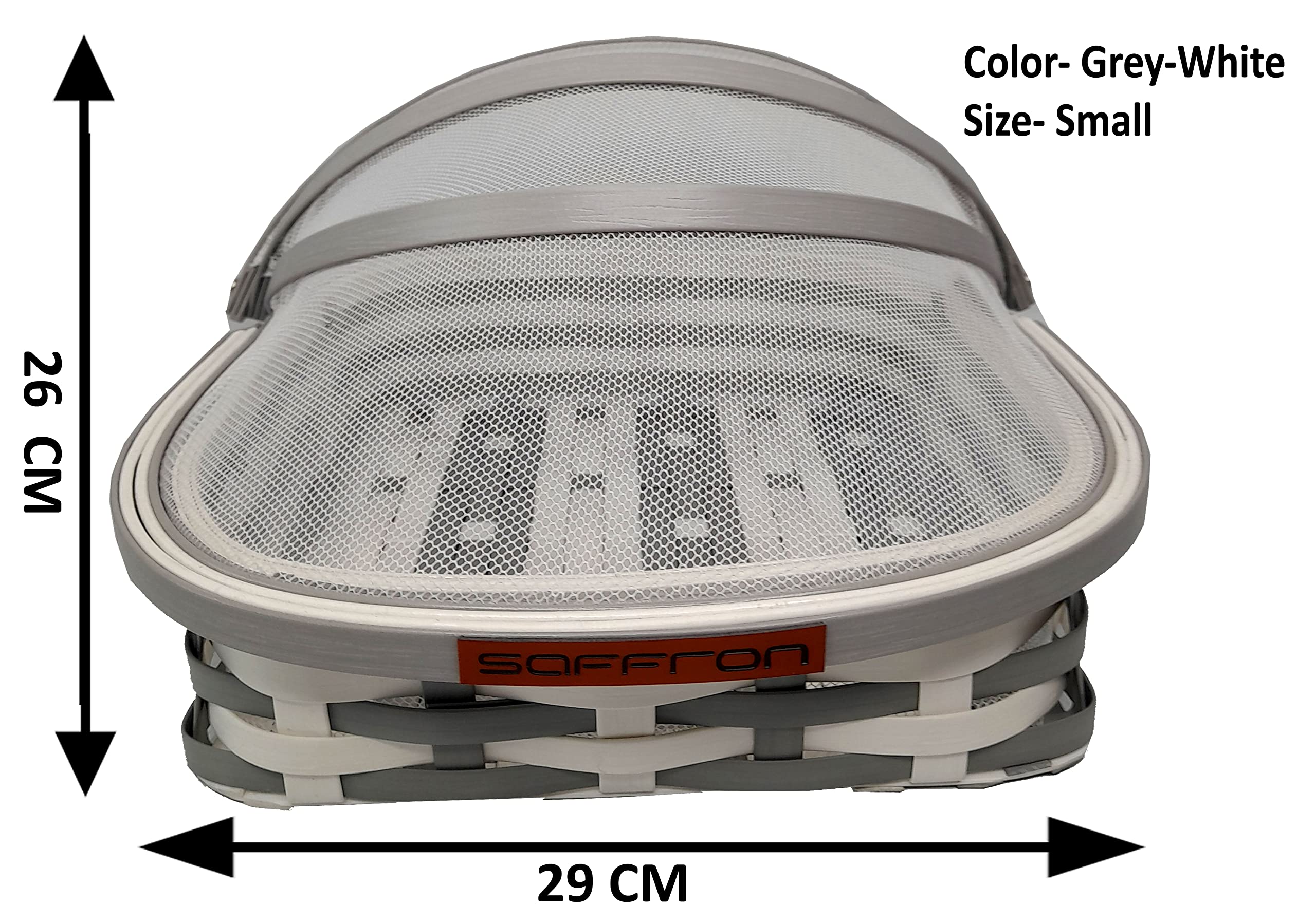 SSaffron Décor Fruit Basket for Dining Table with Lid & Net Cover | Fruits Storage Basket with Net to Protect from Dust, Mosquitoes & Fruit Flies, great gifting option Size : Small (Colour Grey-White) 4